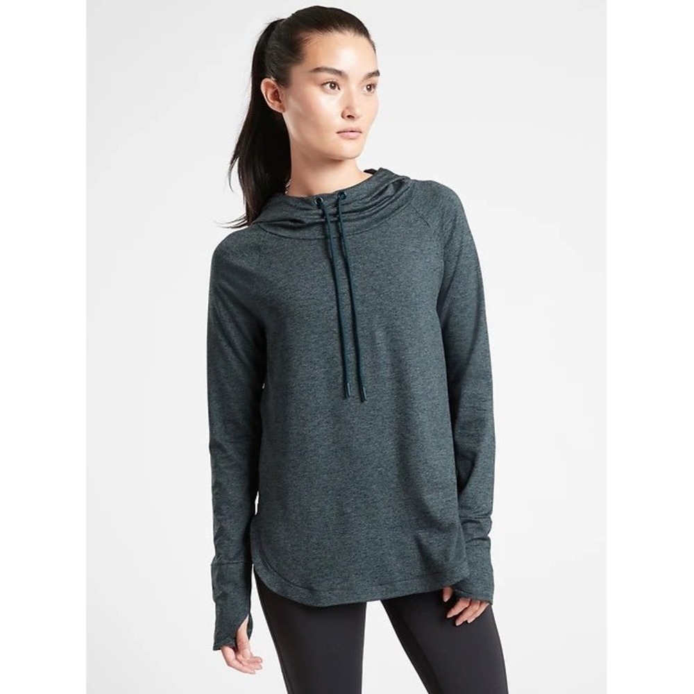 Athleta Uptempo Hoodie Sweatshirt Bali Green Oceanic Teal Sz XL Funnel Neck Cozy